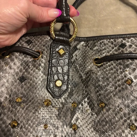 MCM limited edition Gray Snake Print Satchel with studs gorgeous